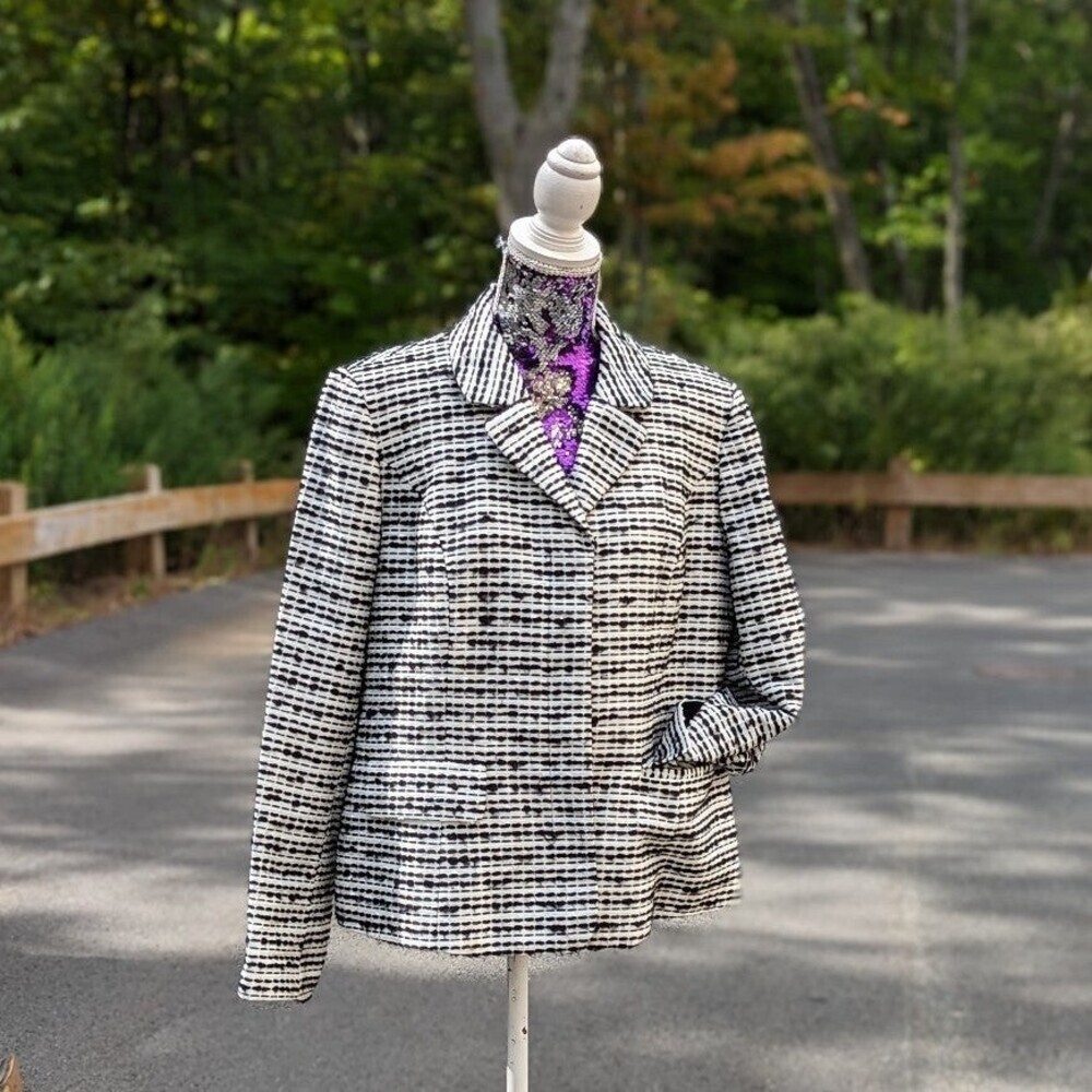 Jones New York 14W Black & White Fitted Blazer Old Money Teacher Preppy Office